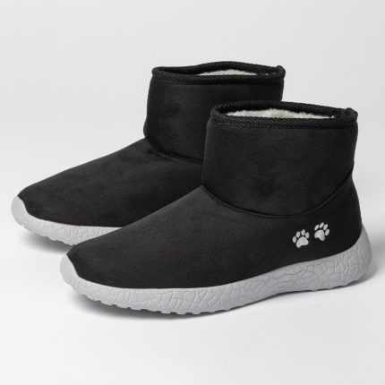 Paw Print Slide-in Lightweight Faux Fur Lined Ankle Boots