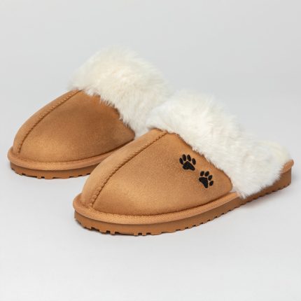 Paw Print Fuzzy Faux Fur-Lined Mule Slippers