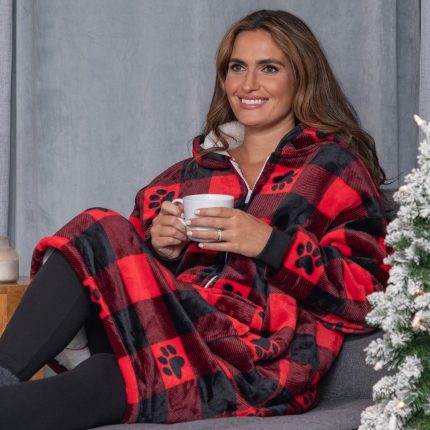 Super Cozy™ Paw Print Half Zip Blanket Hoodie with Kangaroo Pocket