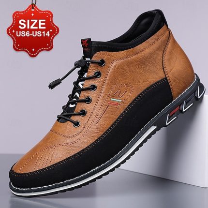 Men's Brown High-Top Walking Sneakers – Lace-Up Comfort Shoes for Plus Size Feet, Travel and Long-Distance Walking
        #15586045