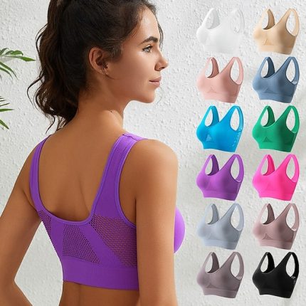 Women's Yoga Bra Sports Bra Pilates Bra Bra Top Push Up Seamless Anti-vibration Non-padded Wireless Solid / Plain Color Sport Activewear Light Blue Deep Purple Gym Zumba Running
        #18141153