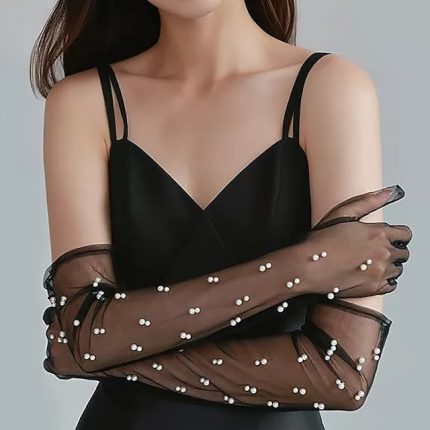 Net / Terylene Knee-Length Glove Elegant / Vintage Style With Faux Pearl / Pure Color Wedding / Party Glove
        #17271083