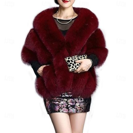 Women's Luxury Party Faux Fox Fur Long Shawl Cloak Cape for Winter
        #13804987