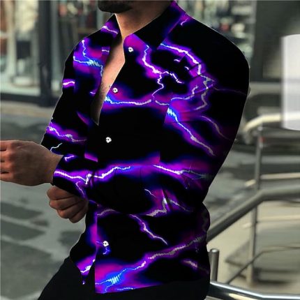 Men's Lightning Shirt Long Sleeve Fashion Designer Casual Outdoor Holiday Summer Spring Turndown Print Button-Down Blue Light Yellow Black White Yellow
        #9166412