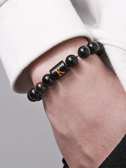 Men's Adjustable Natural Stone Bracelet with Alphabet Letter Design, Customizable with 26 Letters, Perfect for Gifting, Casual and Special Occasions
        #19895435