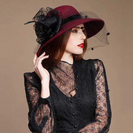 Hats 100% Wool Bowler / Cloche Hat Fedora Hat Veil Hat Wedding Tea Party Elegant Wedding With Feather Flower Headpiece Headwear
#10134836