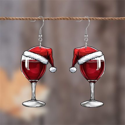 Christmas Wine Glass Earrings | Festive Santa Hat Design | Holiday Party Jewelry for Women
#17190557
