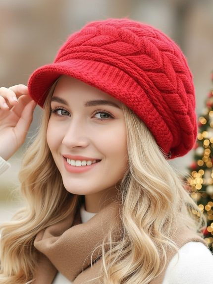 Women's Warm Knit Beret Hat - Soft Cable Knit, Stylish & Cozy, Perfect for Christmas and Winter Fashion, Available in Multiple Colors
        #18644153