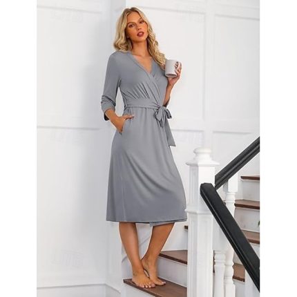 VINTATRE Women Kimono Robes Long Knit Bathrobe Lightweight Soft Knit Sleepwear V-neck Casual Ladies Loungewear
        #15014984