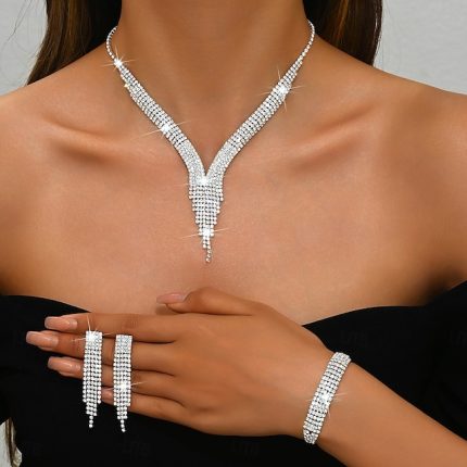 Bridal Jewelry Sets One-piece Suit Alloy 1 Bracelet Earrings Necklace Women's Stylish Luxury Cute Fancy Joy Geometric Jewelry Set For Party Evening Wear
#10230165
